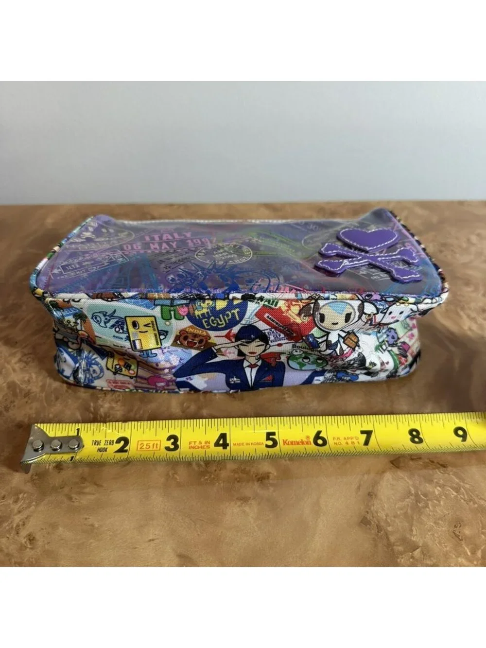 Tokidoki Trasporto Travel Print Purple PVC Cosmetic Makeup Bag Train Case Pouch